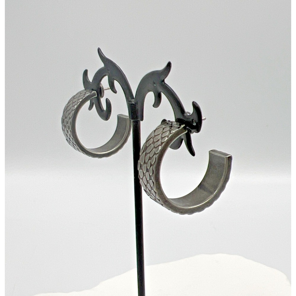 Calvin Klein Snake Skin Print Hoop Earrings Gun Metal Tone NWT.. - Picture 3 of 8